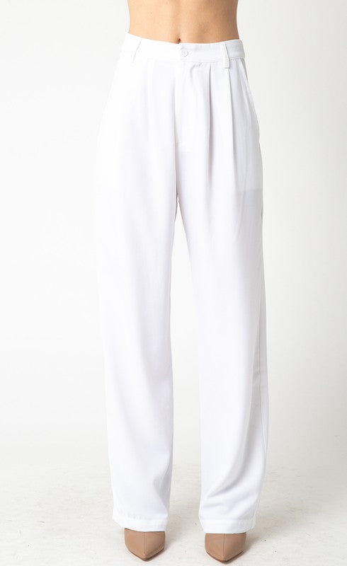 White Olivia Pant by April Seven: Women's high-waisted, straight-leg trousers with pockets.