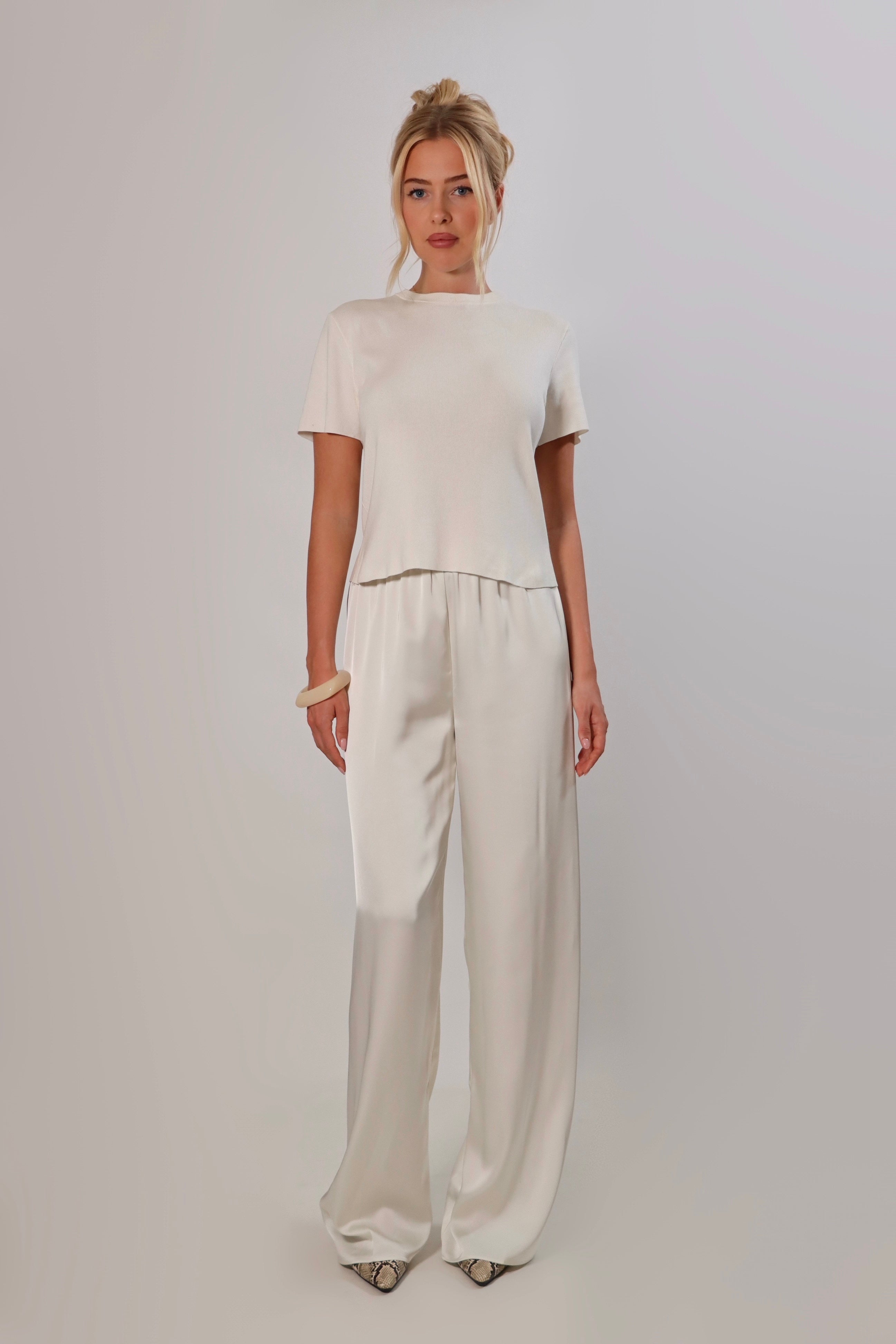 white satin pants with flowy drape and wide leg – April Seven